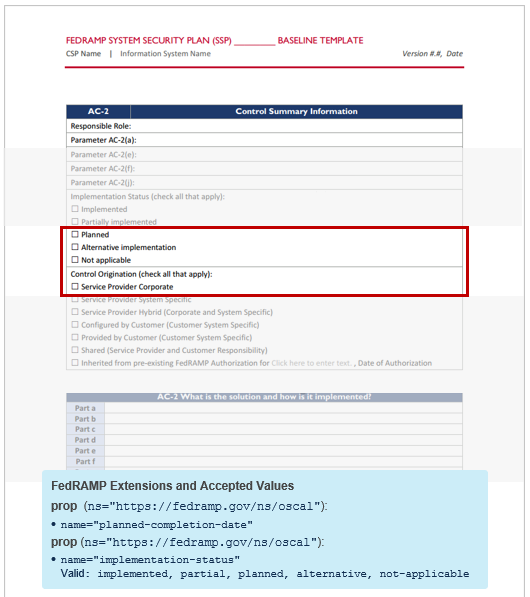 SSP Template Security Control Implementation Status"