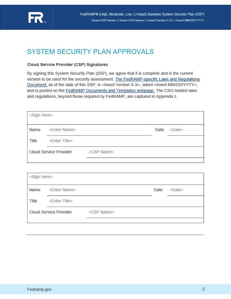 system security plan approvals page image