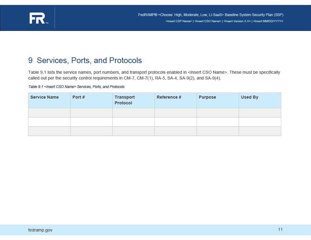 system security plan services, ports and protocols page image