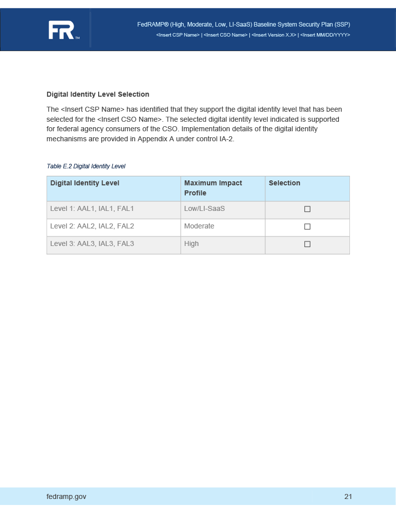 system security plan digital identity level page image